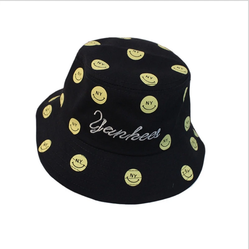 2-7year kids fisherman's hat smiling face print new embroidered children's fashion 52cm cap breathable comfortable