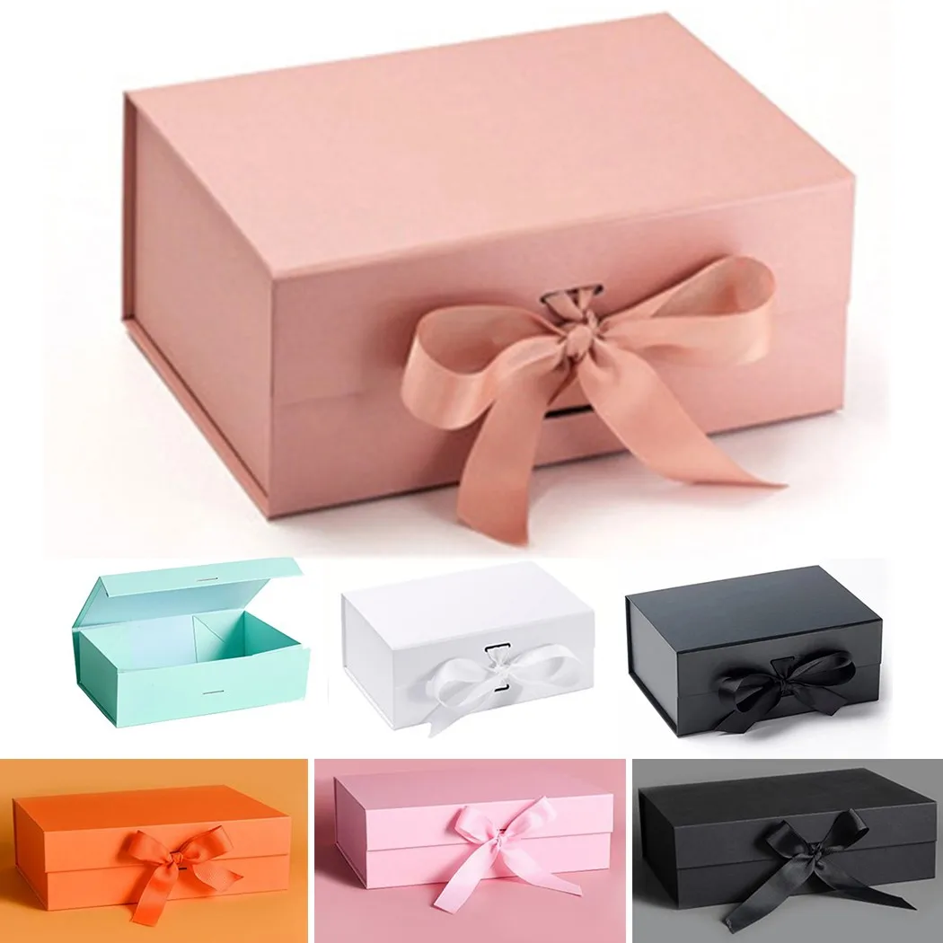4 Size Gift Box Rigid Thick With Ribbon Magnetic Oversized Packaging Clamshell Folding Colourful Gift Boxes Bags Xmas Storage