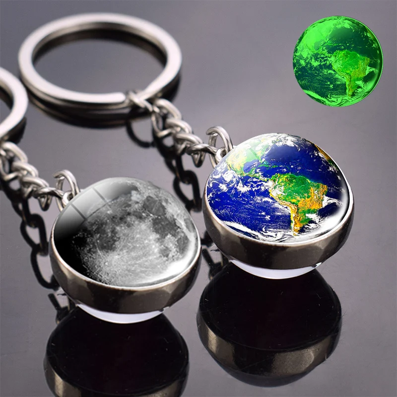 

Glow in the Dark Planet Key Chains Jupter Moon Earth Mars Sun Mercery Double Side Glass Ball Keychain Solar System Pendant