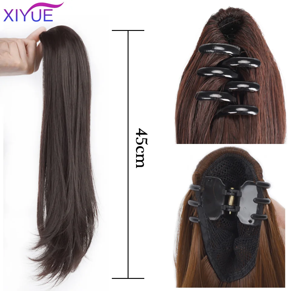 Synthetic Long Straight Claw Clip On Ponytail Hair Extensions 24Inch Heat Resistant Pony Tail Hair piece For Women Daily Party