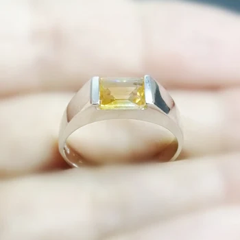 

Per jewelry Men rectangle ring Natural real citrine Free shipping 925 sterling silver 5*7mm 1ct gemstone For women men C203101