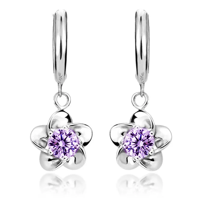 purple Bague Ringen нежные цветущие серьги сливы для женщин темперамент серебро 925 ювелирные изделия с цирконом простой стиль серьги подарок для свиданий - Цвет камня: purple