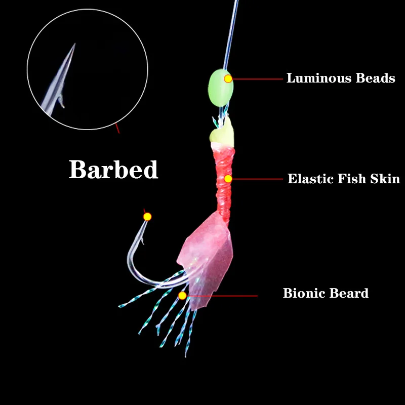 Details about &nbsp;Sabiki Fishing Lure Rigs Bait Jigs Lure Soft Lure String Crystal Barbed Hook