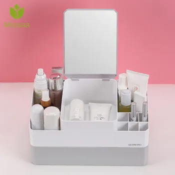 

Plastic Makeup Organizer Box Cosmetics Storage Container Lipstick Holder Jewelry Organizer with mirror Sundries Case Makeup Box
