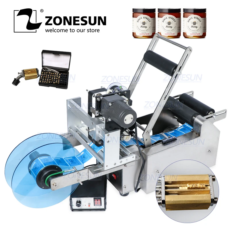 

ZONESUN TB-YL50D Semi Automatic Label Applicator Medicine Round Bottle Labeling Machine With Date Printer Self Adhesive Labeler