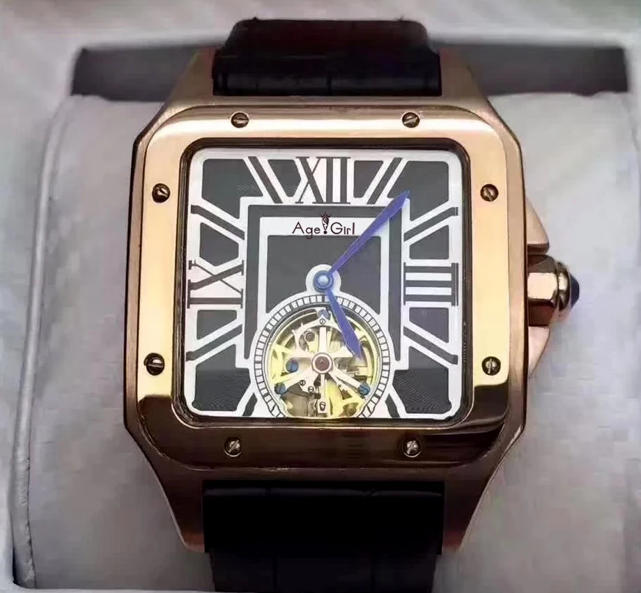 

Luxury Brand New Men Automatic Mechanical Watch Silver Gold Black Blue Leather Tourbillon Sapphire Santos Limited Square Sport
