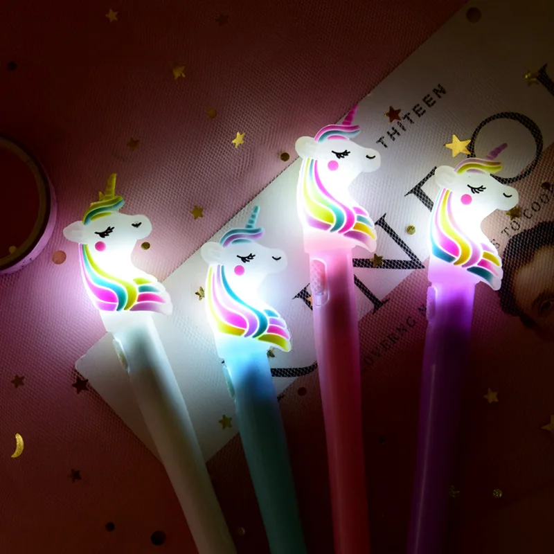 Net red creative cartoon unicorn light pen soft sister girl heart glowing gel pen cute personality writing pen