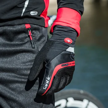 

Santic Men Cycling Gloves Gel Warm Full Finger with Touch Function Shockproof Keep Warm Winter Autumn Asian Size C09046