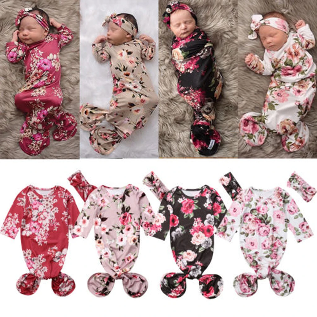 0-6M Newborn Infant Baby Cute Casual Floral Swaddle Wrap Swaddling Blanket Warm Sleeping Sack Bag with Headband