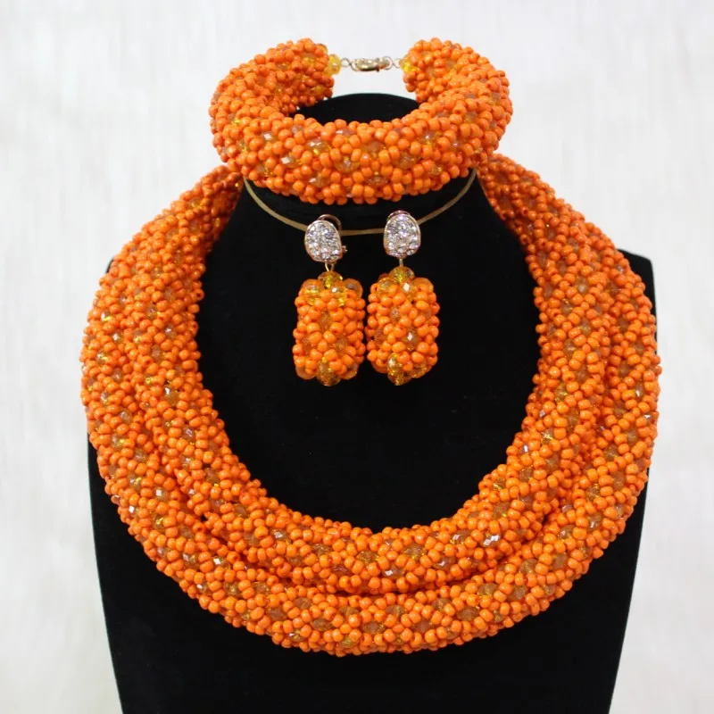 4UJewelry нигерийский Золотой Дубай набор украшений для женщин большие смелые ювелирные изделия 2 слоя ожерелье для Африканской невесты 3 штуки