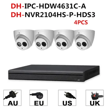 

Dahua 4 pcs IPC-HDW4631C-A built-in Mic 6MP IP Camera NVR2104HS-P-HDS3 4ch with 4 poe ports CCTV Camera System support p2p