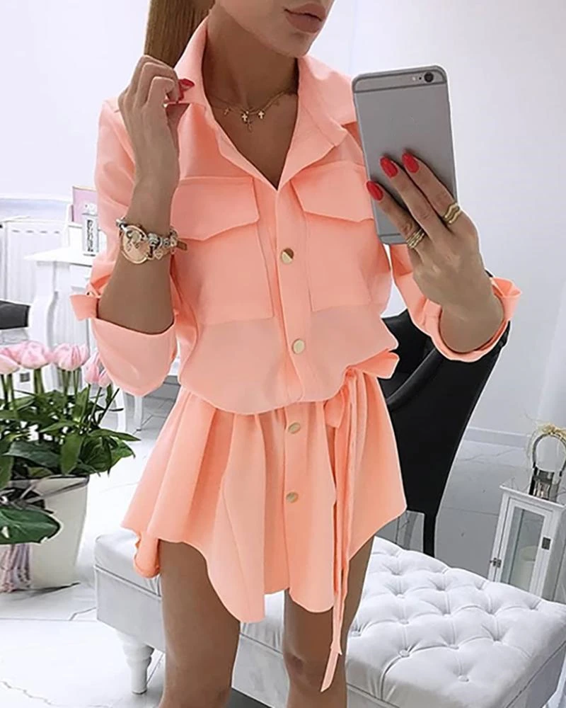 

2019 New Women Shirt Dress Summer Autumn Long Sleeve Pocket Loose Mini Dress Casual Lace Up Bow Irregular Dresses Vestidos