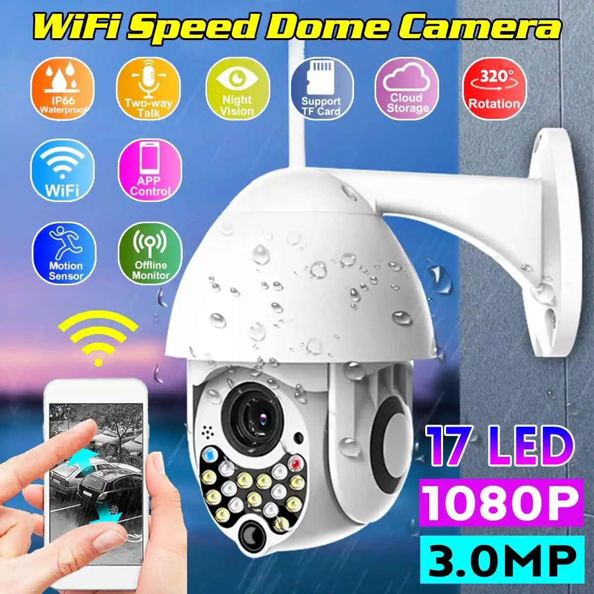 

Wireless Wifi IP Camera 1080P Outdoor Waterproof Speed Dome Camera Night Vision Security Camera IR Network CCTV Surveillance
