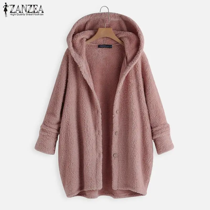 Greatest ZANZEA 2019 Autumn Women Thick Coat Solid Color Button Long Sleeve Hoody Jackets Outerwear Cardigan