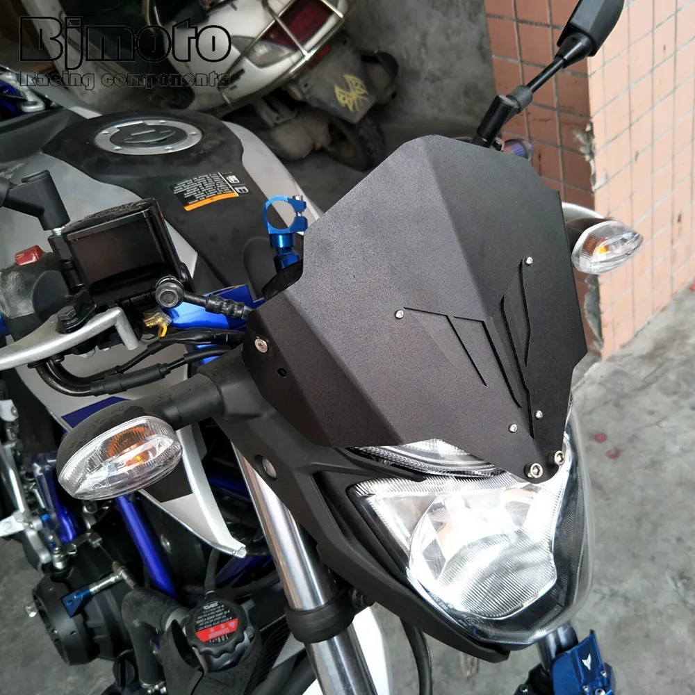 Heinmo CNC Aluminio Motocicleta Negro Motocicleta Parabrisas Parabrisas para Yamaha MT03 2015-2017 Top Mount Careing WindScreen