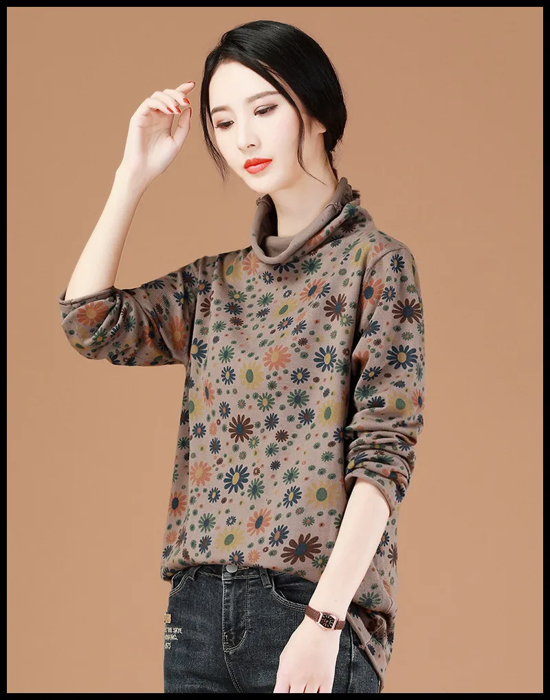 High-grade new women's retro pattern design casual all-match comfortable soft breathable fashion no-iron flower pattern pullover High-grade new women's retro pattern design casual all-match comfortable soft breathable fashion no-iron flower pattern pullover
