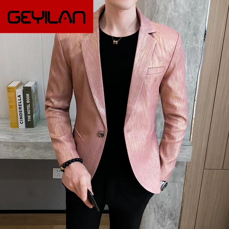 

Mens Blazer Vintage England Style Pink Men's Blazer Homme Mens Stylish Blazer Suit Jacket Men Slim Fit Suit Coat Dress Jacket