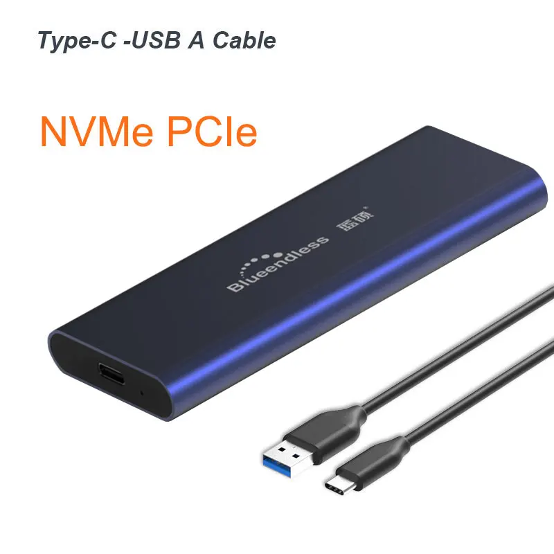 Портативный PCIE M.2 NVME SSD корпус Поддержка M ключ Тип C USB3.1 2240/2280 SSD чехол полностью алюминиевый внешний бокс для твердого диска - Цвет: Blue Type C to A