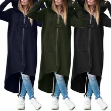 ZANZEA осеннее Женское пальто с капюшоном, платье с капюшоном, Женская Повседневная Толстовка с длинным рукавом, Женская длинная рубашка с застежкой-молнией, большие размеры