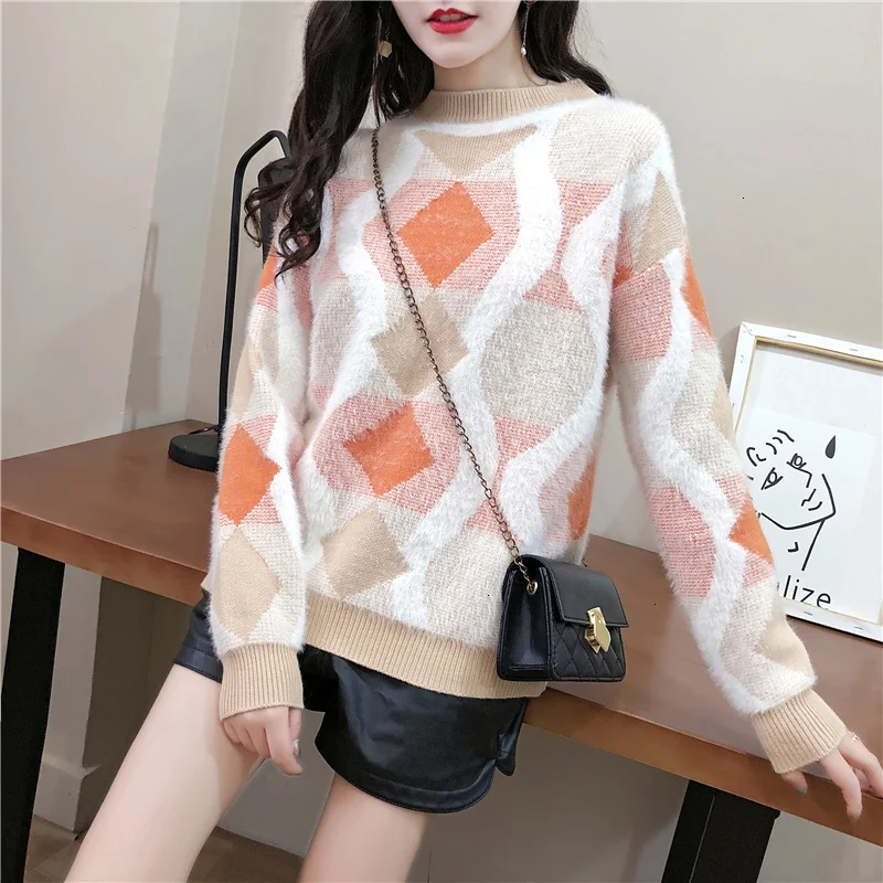

Loose Geometry Twist Casual O-Neck Warm Knitted Sweater Pullover Autumn Knitwear Sueter Mujer Long Sleeve Winter Women New