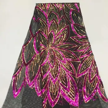 

(5yards/pc) high quality gradient gold green pink blue African sequins lace French net lace fabric for bling bling party dress
