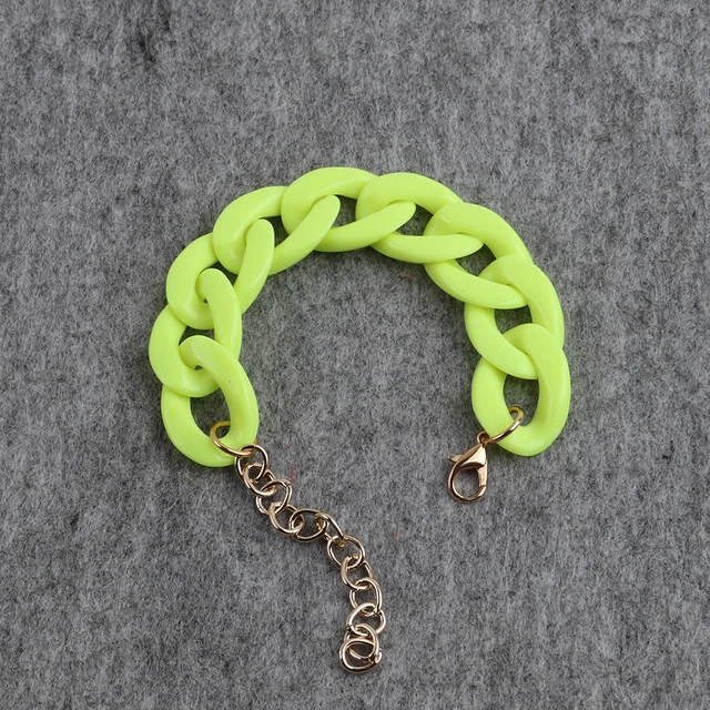 FishSheep Colorful Acrylic Thick Chain Bracelets For Men Women Bohemian Multi color Resin Chain Bracelets & Bangles 2021 Jewelry neon yellow