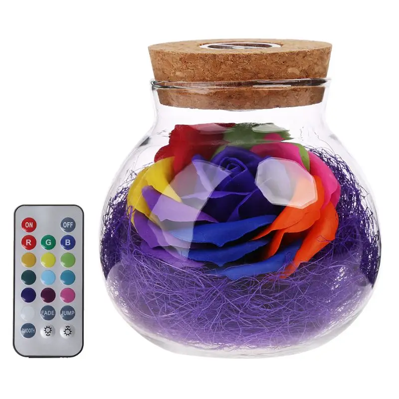 

Creative LED RGB Dimmer Lamp Flower Bottle Night Light Romantic Rose Bulb With Remote Control