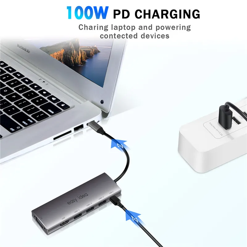 Usb-хаб 3,0 Мульти USB C концентратор расширитель Тип C Hab адаптер HDMI VGA док-станция для MacBook Pro 3 порта Компьютерные аксессуары USB разветвитель