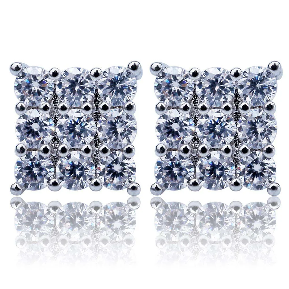 

Hip Hop Iced Out Cubic Zircon Square Stud Earrings With Screw Back Buckle Men Jewelry Gifts