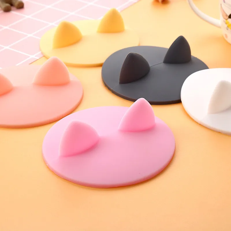 1Pc Creative Cute Silicone Cat Ear Universal Water Cup Cover Mug Heat Resistance Round Cover Daily Product