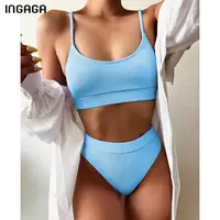 INGAGA High Waist Bikini Swimsuits Women Push Up Swimwear Ribbed Bathing Suit Strap Biquini Sexy Brazilian Bikinis Set Beachwear 4