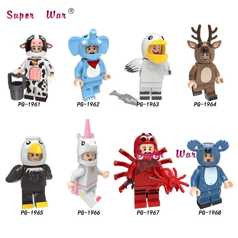 

Single Cartoon Movie Series Animal Cow Elephant Elk Bald Eagle Unicorn Spider Koala Story Building Blocks kid toys