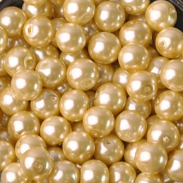 Lot Colors Round Pearl Coated Glass 4mm 6mm 8mm 10mm 12mm 14mm 16mm Loose Spacer Beads for Jewelry Making DIY Crafts Light Gold