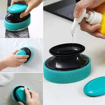 

Sponge For Cleaning Brush With Refill Liquid Decontamination Pad Sponge Brush Dispenser Dish Washer Household Washing Tool
