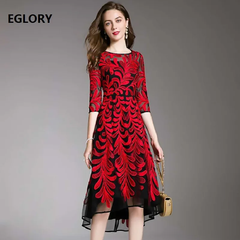 

4xl Dress Vestidos De Fiesta 2021 Spring Party Cocktail Women Allover Appliques Embroidery Sexy Asymmetrical Dress Size Plus