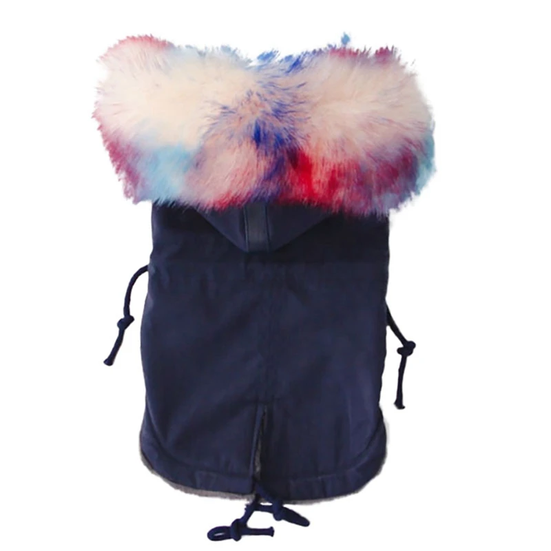 Жилет для животных пальто зимняя одежда для собак с роскошным воротником из искусственного меха пальто для собаки теплое ветронепроницаемое парка для домашних животных флисовая куртка для собак - Цвет: D