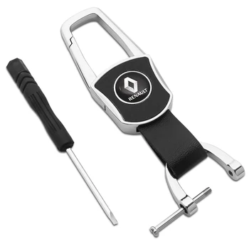 

3D Metal + leather Car Logo Keychain Key Rings For Renault Megane 2 Duster Logan Captur Clio Laguna 3 Fluence Kadjar accessories