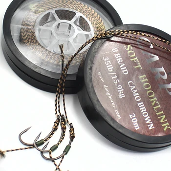 

20m Carp Fishing Line Soft Hook Link Uncoated Braid Line Camo Brown Hooklink for Hair Rig 15 25 35LB Carp Coarse Fishing Tackle