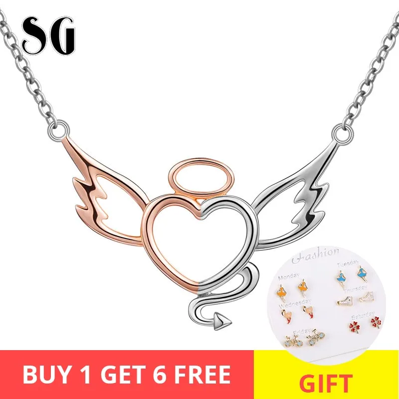 

Luxury 925 sterling silver diy design angel & devil chain pendant necklace fashion jewelry making for women gift