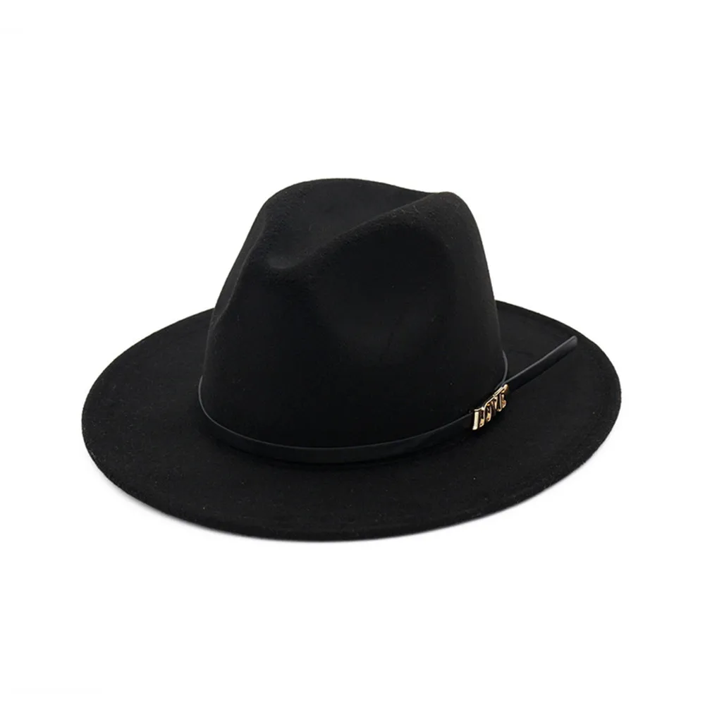 Женская и Мужская шерстяная шляпа Fedora широкая шляпа джентльмен шляпа элегантная женская шапка на осень зиму - Цвет: Black