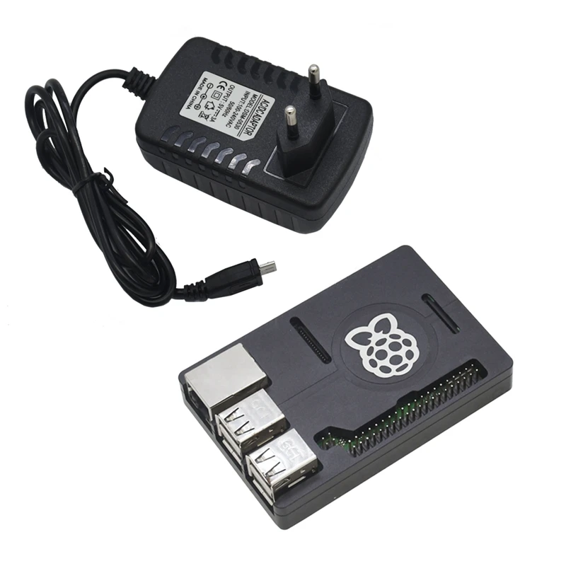 3 в 1 для Raspberry Pi 3 Model B+(плюс)+ ЧПУ Алюминий чехол+ 5V 3A Мощность адаптер Наборы штепсельная вилка европейского стандарта