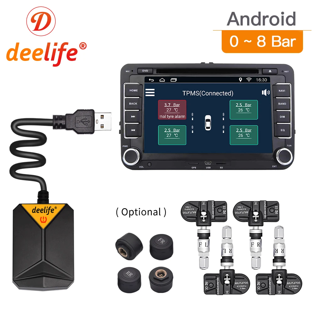 Система контроля давления в шинах Deelife USB Android TPMS для автомагнитолы DVD плеер с 4