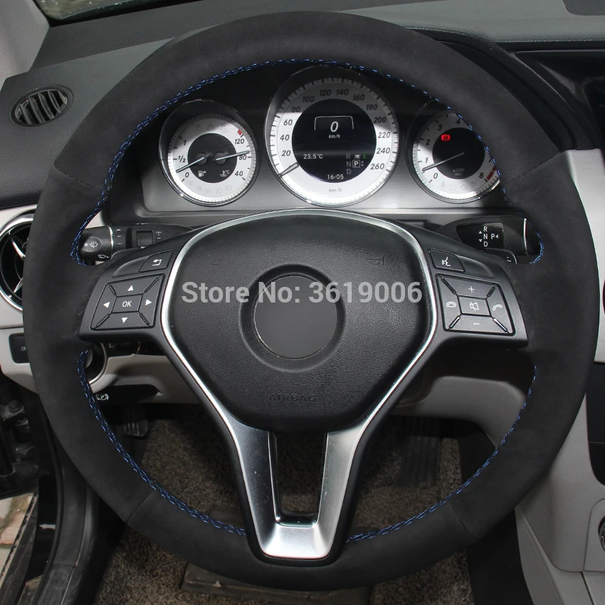 Чехол на руль для Mercedes Benz B180 2012, Автомобильные специальные сшитые вручную черные замшевые чехлы