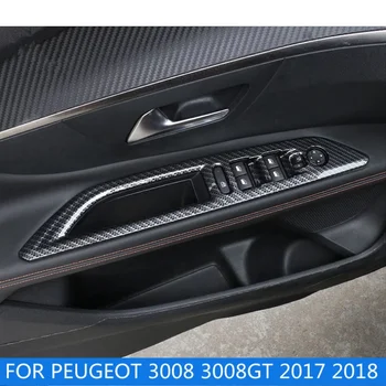 

ABS Inside Door Handle Surround Window Lift Switch Panel Cover Trim MATTE CARBON FIBER STYLE For Peugeot 3008 3008GT 2017 2018
