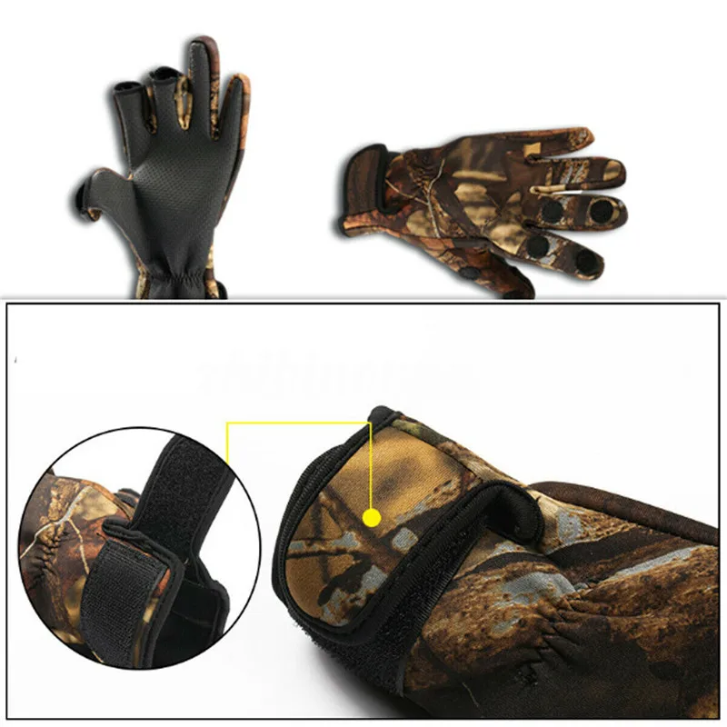 Neoprene Camo Fishing Gloves Finger Protector Hunting Outdoor Windproof Winter Non-slip Fishing Gloves Three Fingers Cut Gloves