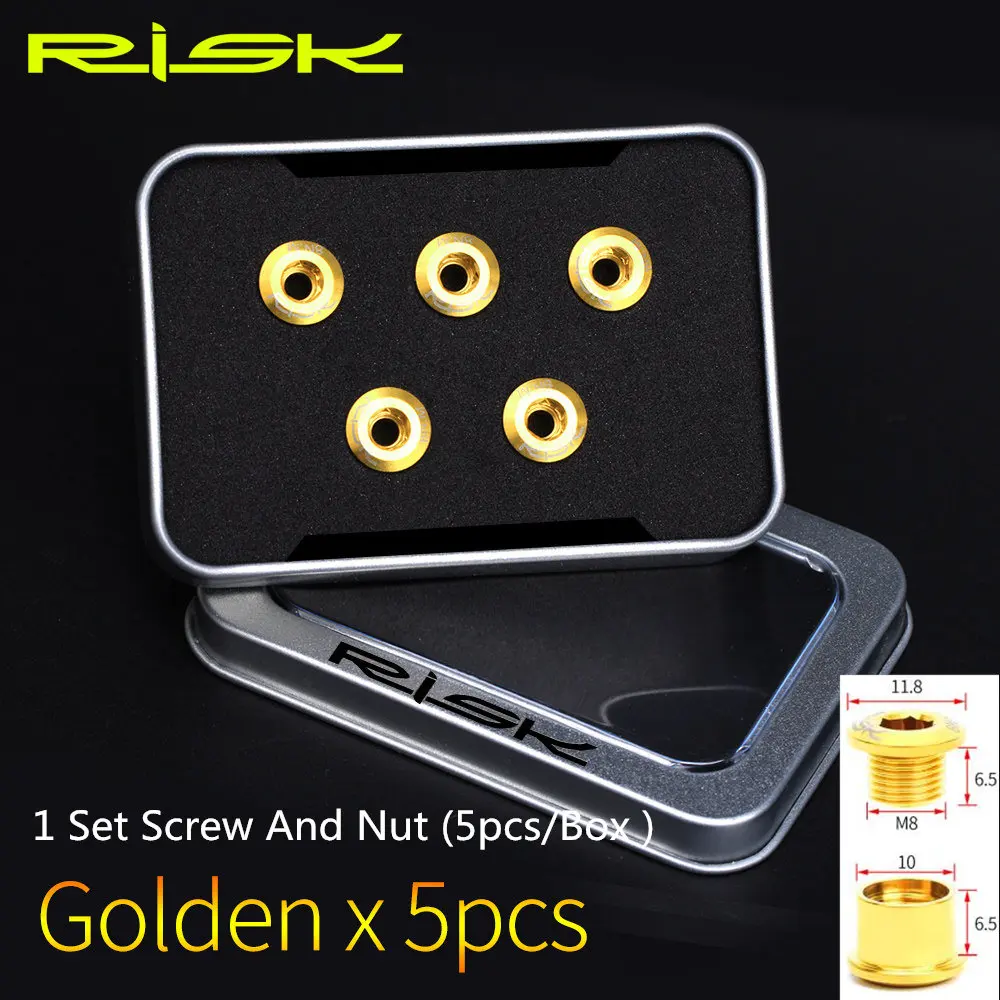 5pcs 1 Set Golden RISK MTB дорожный велосипед chainболты для цепи гайки для BMX фиксированная передача трек одиночный/двойной диск GR5(TC4) титановый сплав - Цвет: 5pcs 1 Set Golden