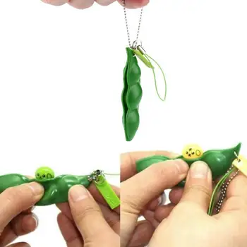 

Fun Squishy Infinite Squeeze Edamame Bean Pea Expression Key Decompression Toys Ornament Relieve Pendant Chain Stress Decor