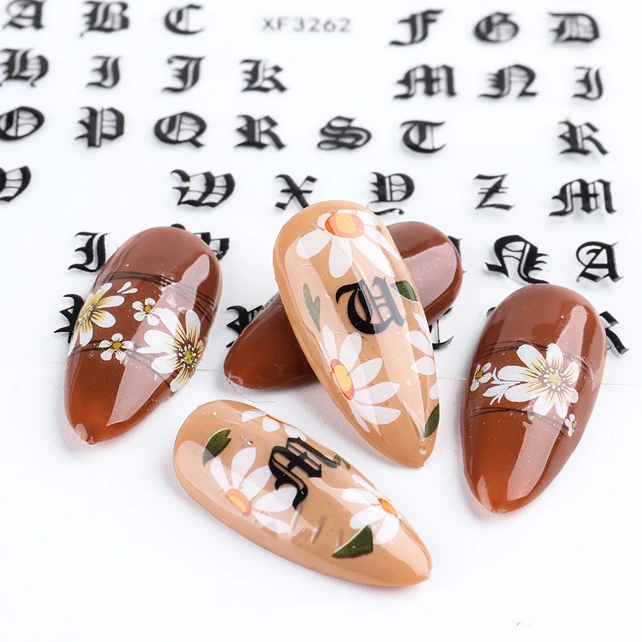 

1Pcs Gold Letter Black Character Nails Glue Sticker Decal Nail Decoration DIY Letter 3D Nail Art Nail Applique Manicure Design