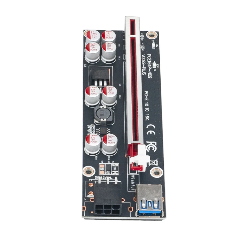 PCI-E Riser 009S PLUS Profesional Express 1X 4x 8x 16x Extender PCI E USB Riser 009 GPU 6Pin Card SATA 15pin for BTC Miner