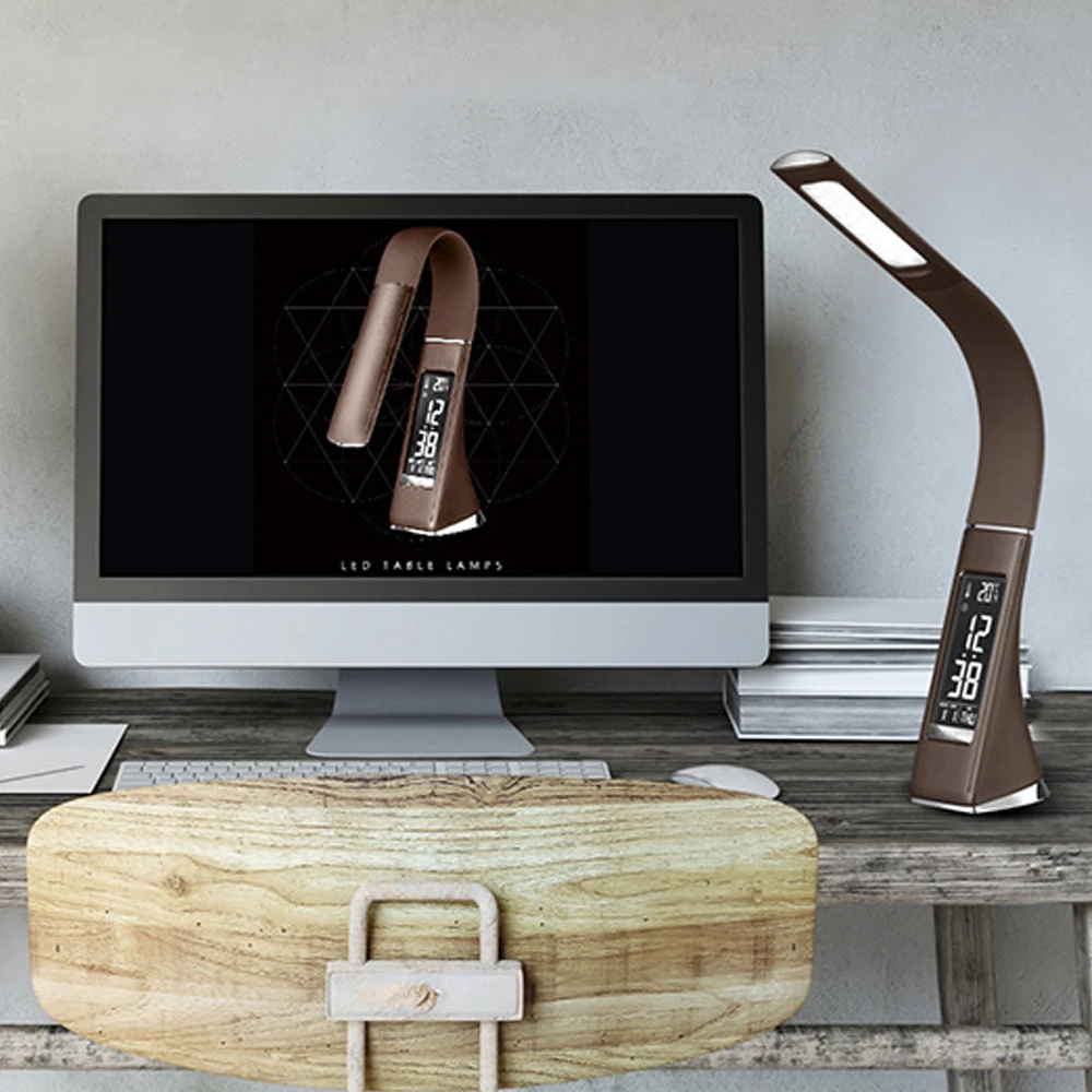 USB подключаемый календарь 5 Вт светодиодный настольная лампа для защиты глаз с будильником Ночной светильник с кожаным имитационным узором настольная лампа